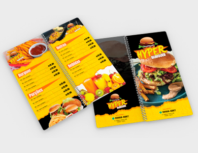 Cardápio Espiral com 10 Páginas em PVC 0,76mm Cristal Frente e Verso 13,7x29,4cm - 4x4 - 50 unid