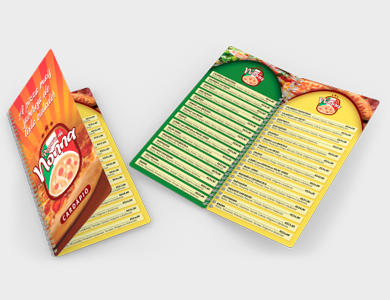 Cardápio Wire-o com 18 Páginas em PVC 0,5mm Fosco Frente e Verso 13,7x29,4cm - 4x4 - 10 unid