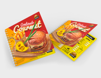 Cardápio Wire-o com 8 Páginas em PVC 0,76mm Fosco Frente e Verso 14,4x14,4cm - 4x4 - 5 unid